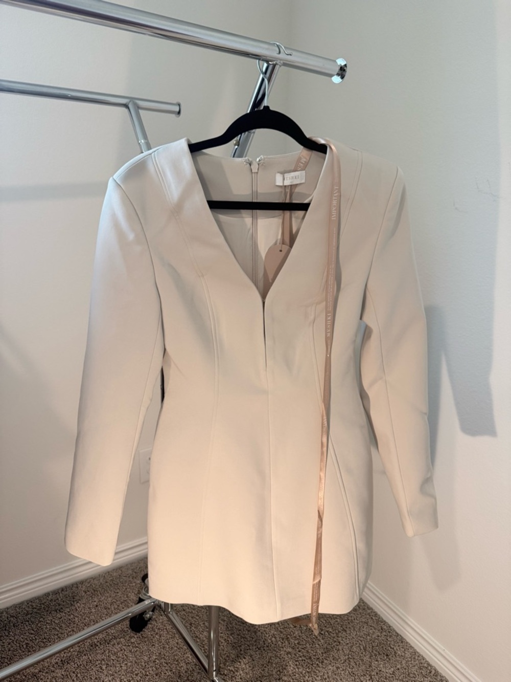 Meshki Cream V-Neck Blazer Dress